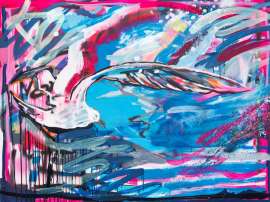 Seagull and ocean, 150×200 cm, acryl and spray on canvas, 2021