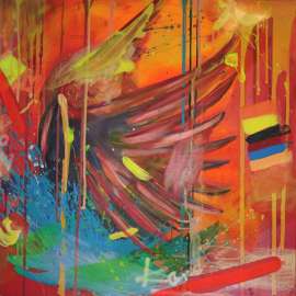 Water and Bird, 100×100cm, acryl and spray on canvas, 2020
